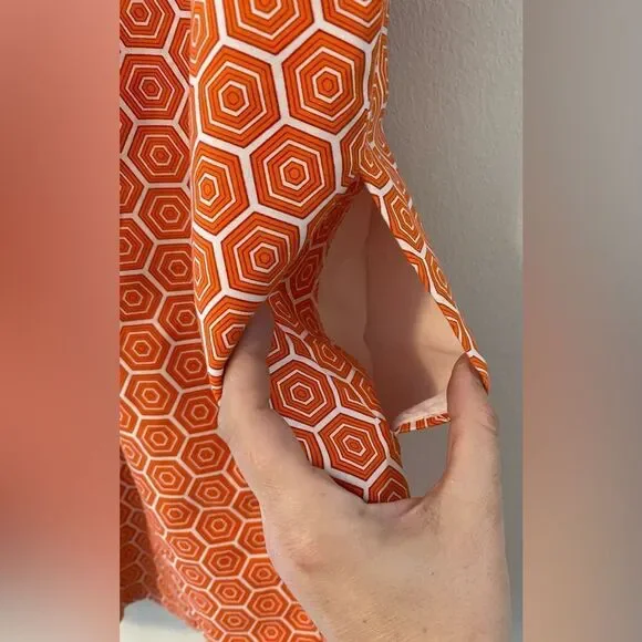 Gap, Orange and White, Geometric Patterned, Sleeveless Midi Dress, Size 6 - Picture 3 of 10